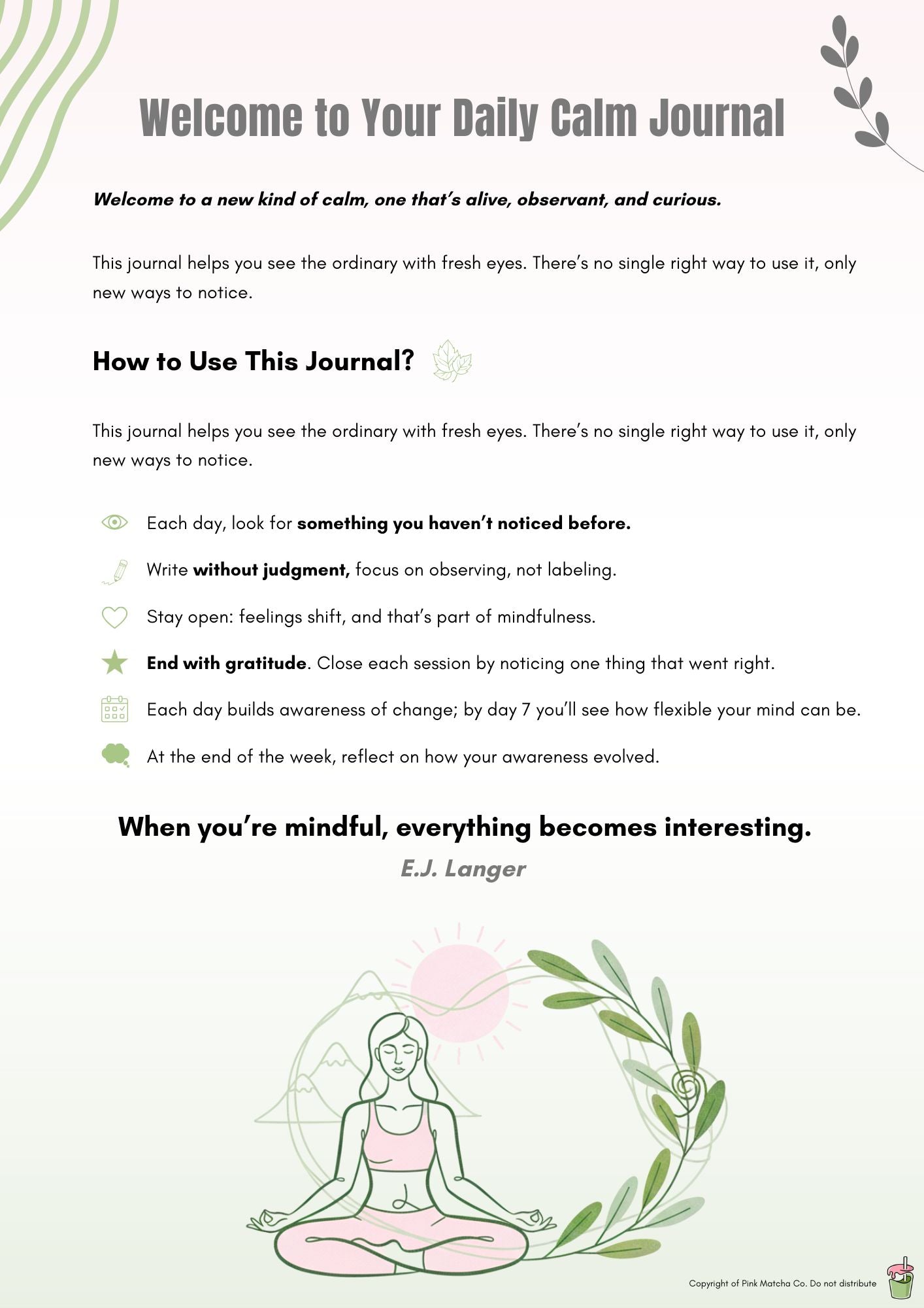 Daily Calm Journal - A 7 Day Mindfulness Journey